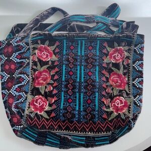 Johnny Was Harlow Embroidered Chocolate Brown Rare Velvet Tote